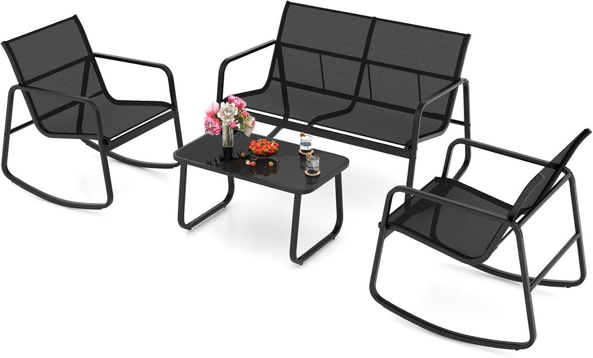 4 delige bistroset met schommelstoelen en tafel voor buiten