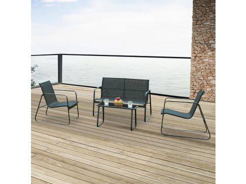 4-Delige Loungeset met Bank, 2 Stoelen en Glastafel
