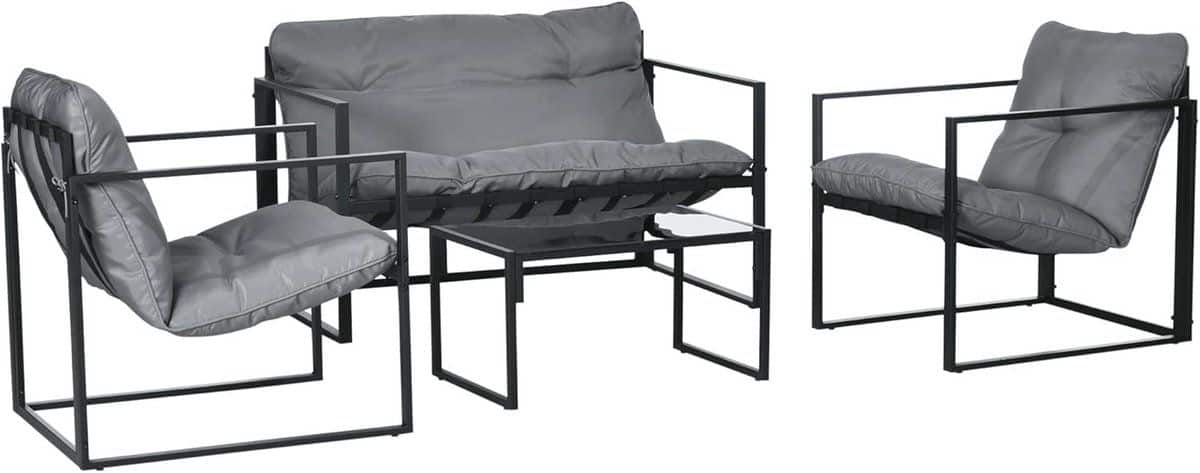 4 delige tuinset voor 4 personen met bank, stoelen en tafel
