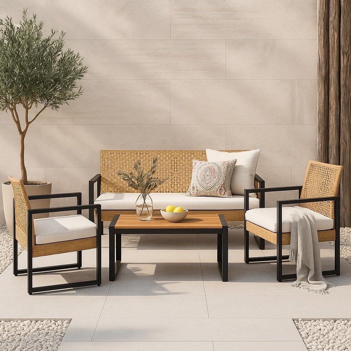 4 delige tuinset voor buiten met tafel, bank en stoelen