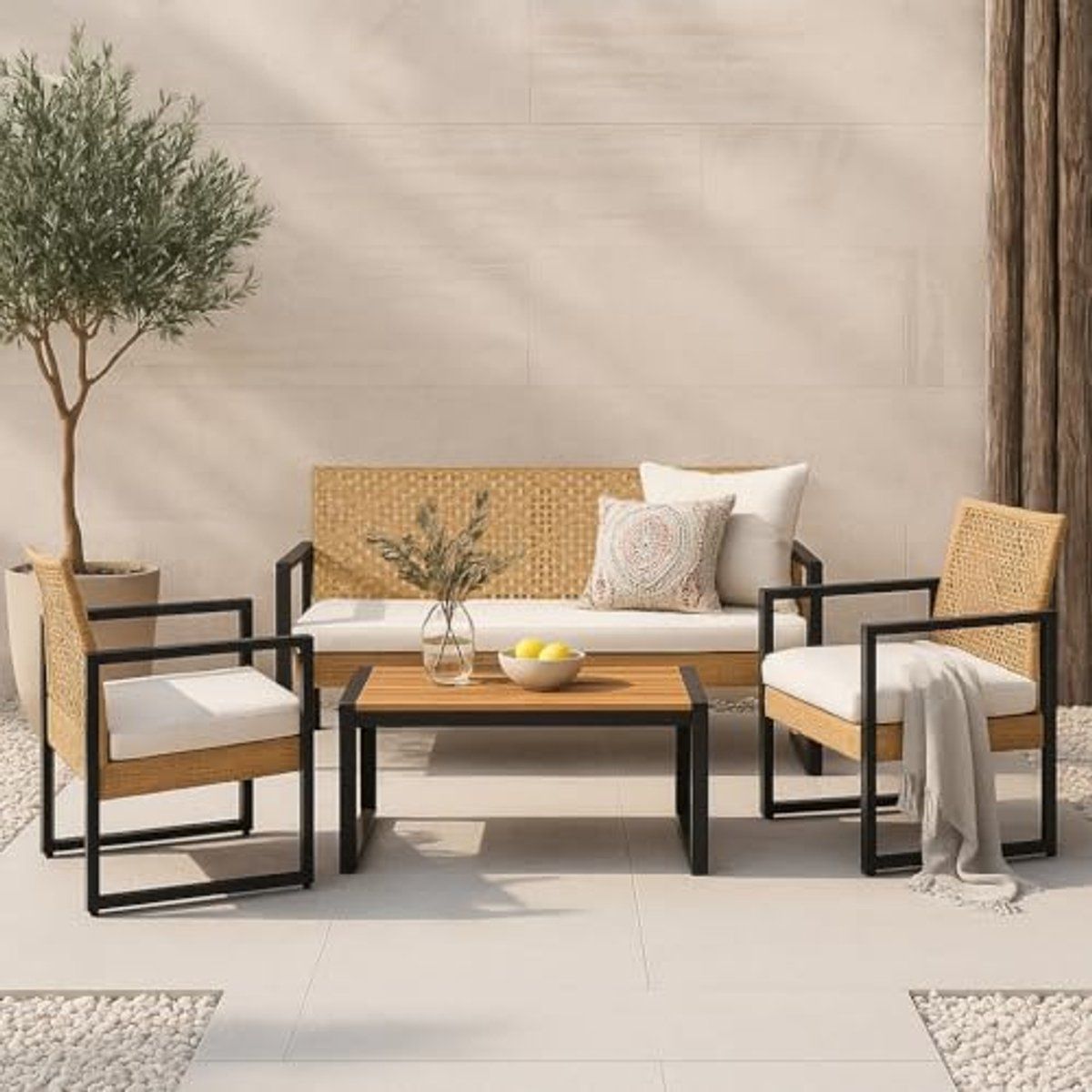 4 delige tuinset voor buiten met tafel, bank en stoelen