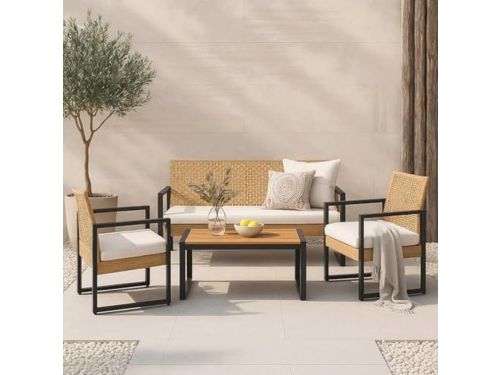 4-delige Tuinset voor Buiten met Tafel, Bank en Stoelen