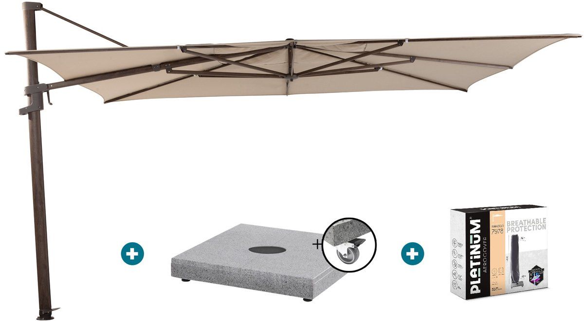 4 seasons finca zweefparasol 4×3 m zand/ donkere houtlook