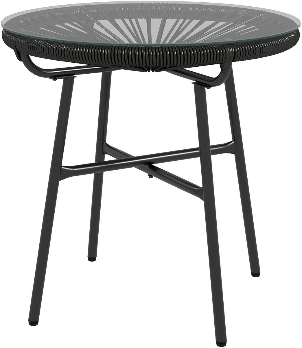 4goodz bijzettafel rond polyrattan met glasplaat 50 cm zwart