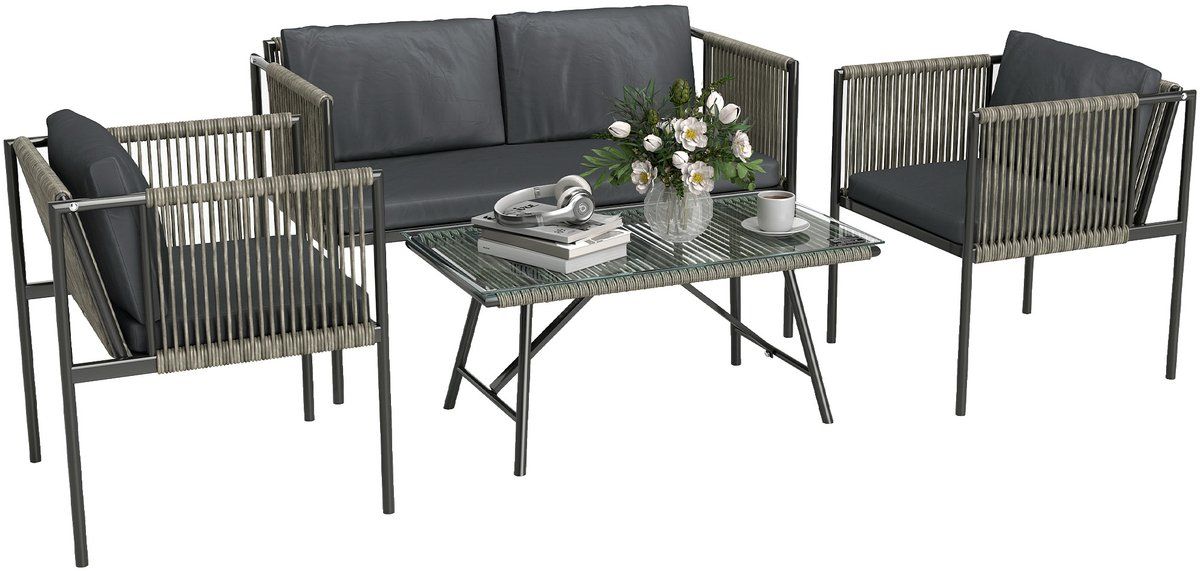 4goodz tuinmeubelset 4 delig met salontafel, bank en 2 stoelen