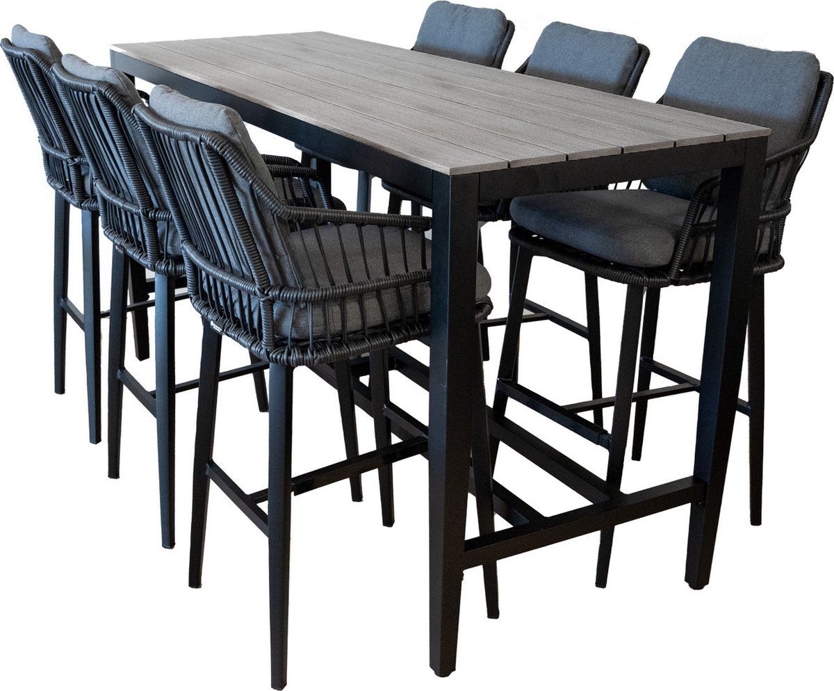 7 delige barset | 6 isabel barstoelen black | cyprus bartafel