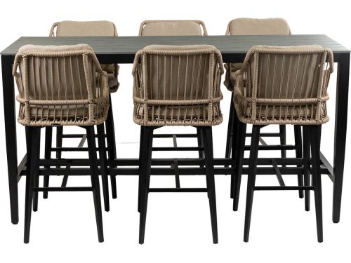 7-delige barset | 6 Isabel barstoelen Sand | Cyprus bartafel