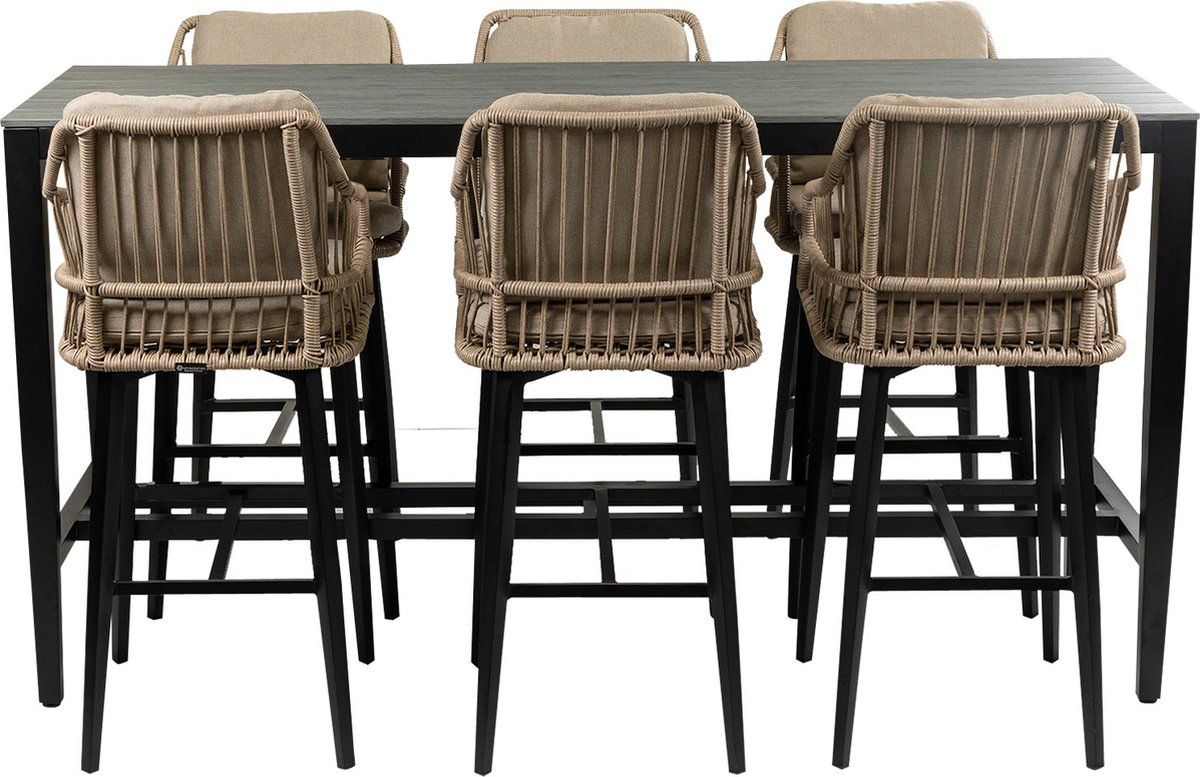 7 delige barset | 6 isabel barstoelen sand | cyprus bartafel