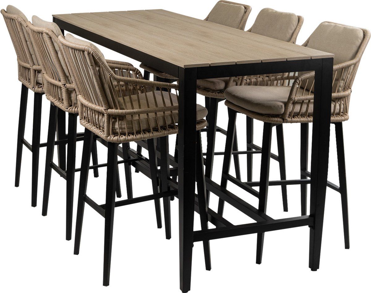 7 delige barset | 6 isabel barstoelen sand | cyprus bartafel