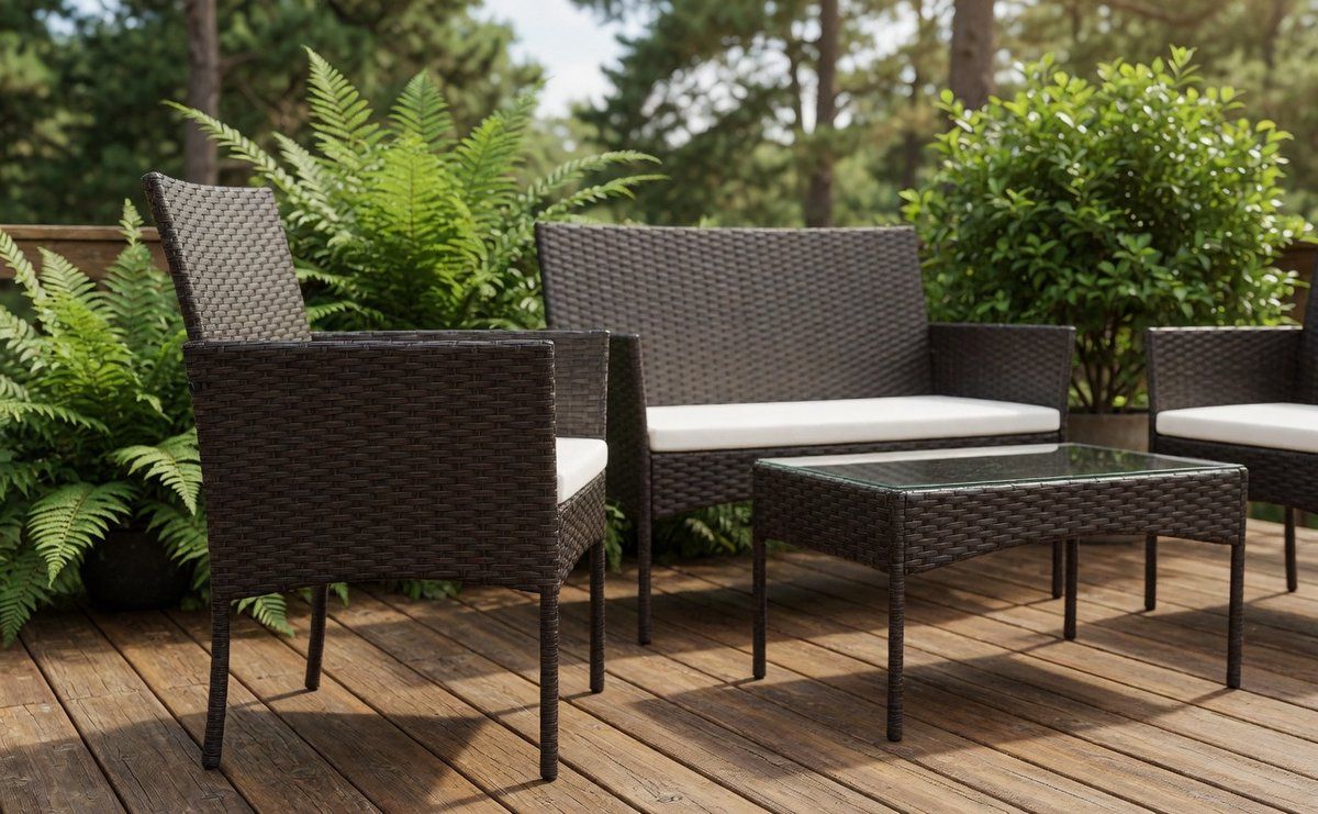 7 delige polyrotan tuinloungeset bruin zitgroep 2 zits bank + 2