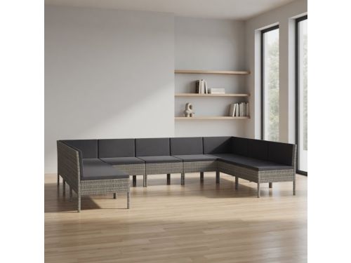 9-Delige Tuinbankstel Grijs Polyrotan - Modulaire Lounge Set 7 Middenbank