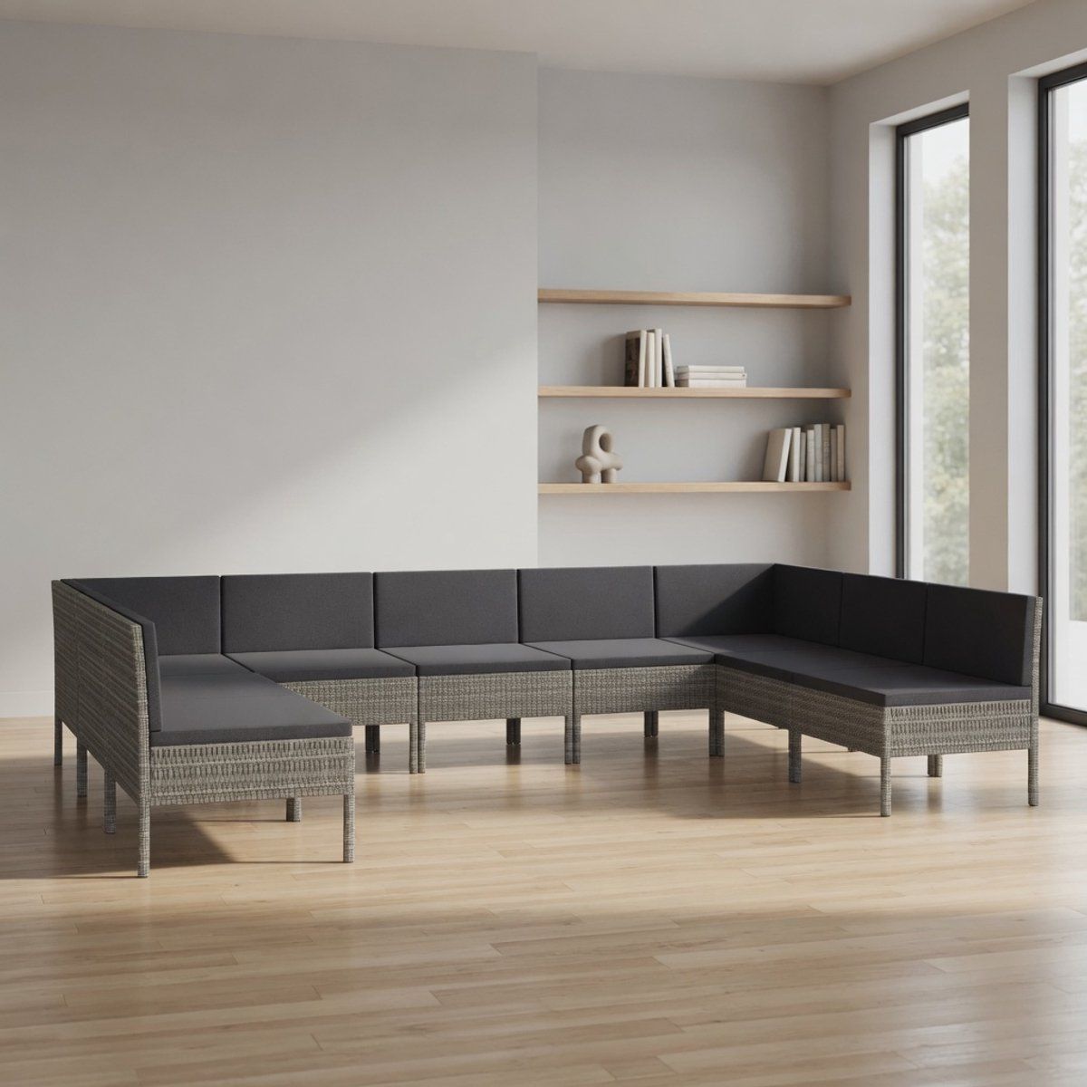 9 delige tuinbankstel grijs polyrotan modulaire lounge set 7 middenbank