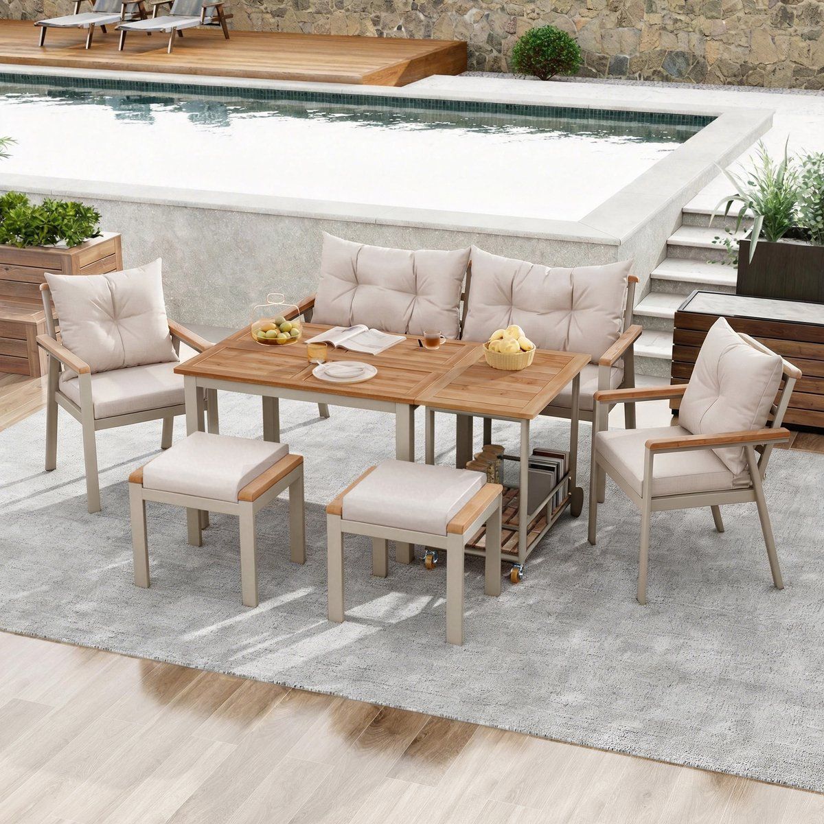 acacia houten tuinset 6 7 personen incl. eettafel, bank