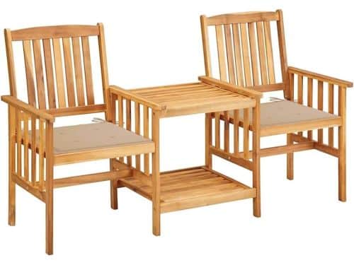 Acaciahout bistroset met tafel, twee stoelen en kussens voor tuin