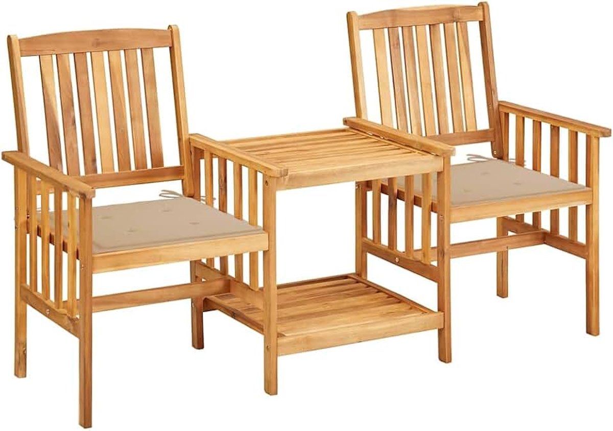 acaciahout bistroset met tafel, twee stoelen en kussens voor tuin