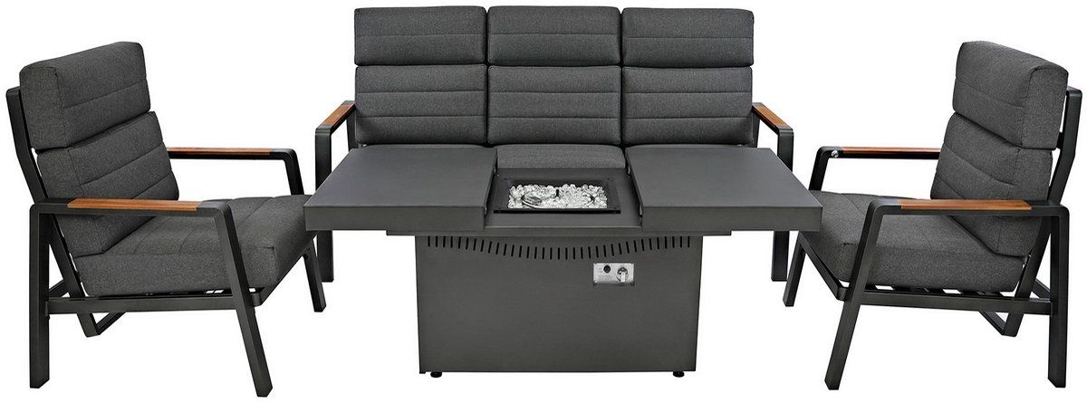 aluminium tuinmeubelset grijs 5 zits verstelbare tuinstoelen & vuurtafel