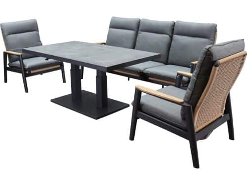 Alzano stoel bank lounge diningset 4 delig verstelbaar antraciet aluminium