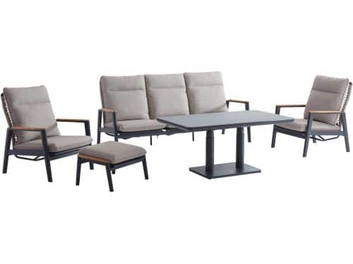 Alzano stoel bank loungeset 5 delig verstelbaar zand rope aluminium