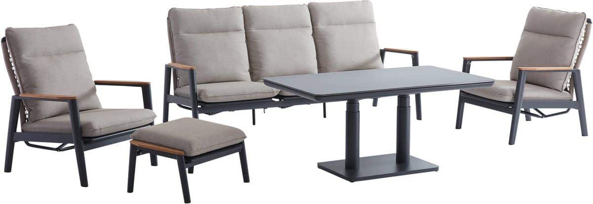 alzano stoel bank loungeset 5 delig verstelbaar zand rope aluminium