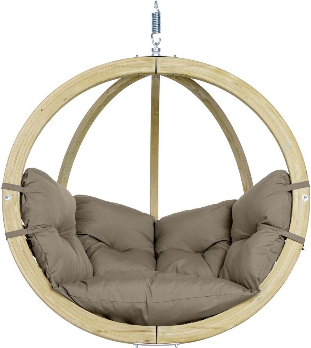 amazonas globo chair hangstoel 1 persoons taupe kussens geïmpregneerd naaldhout