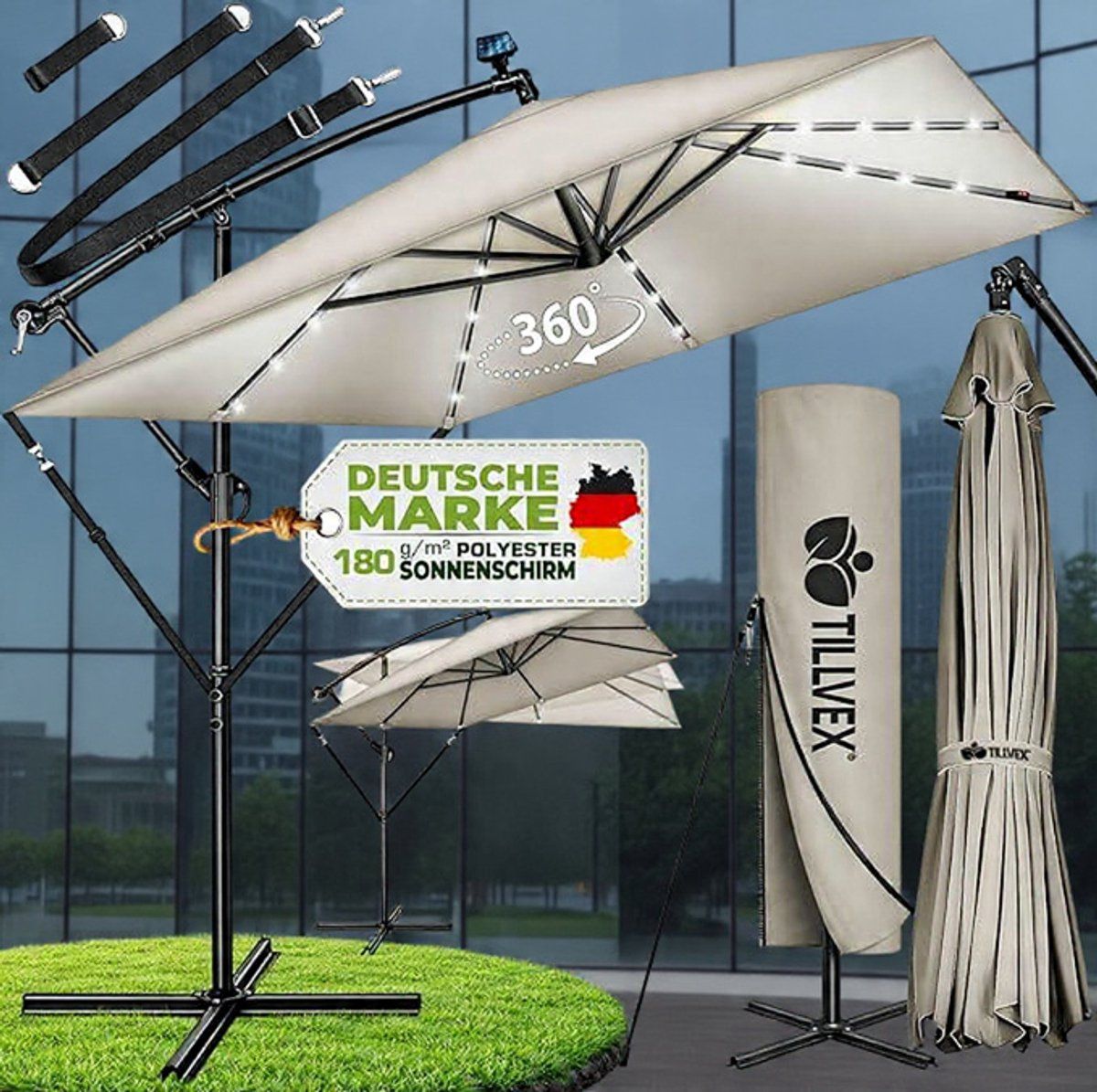 ampelschirm rechthoekig 330 cm xl, medahomestore