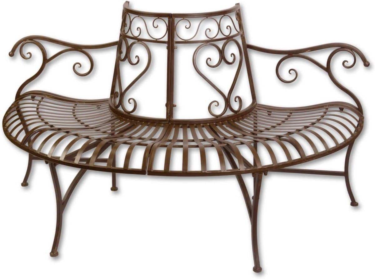 antieke stijl tuinbank metaal bruin decoratieve boombank buitenmeubel 146
