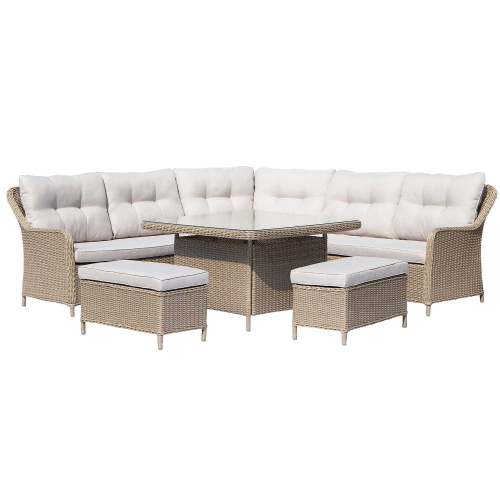 arizona dining loungeset 7 personen | wicker + aluminium | royal sand | 6 delig 245x245cm