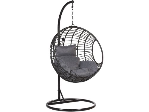 ASPIO - Hangstoel met standaard - Zwart - PE rotan
