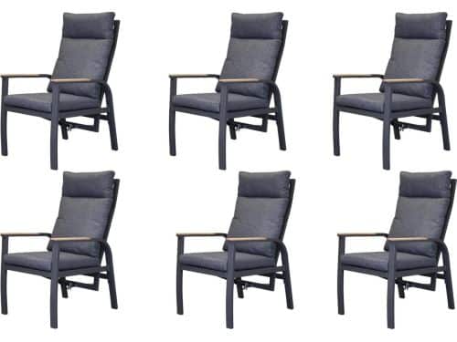 AVH-Collectie Kota dining tuinstoel verstelbaar antraciet aluminium set van 6