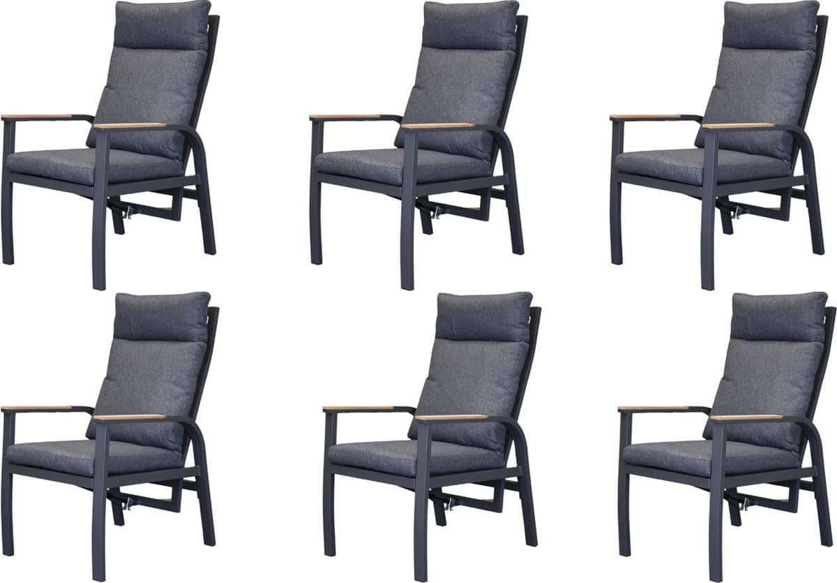 avh collectie kota dining tuinstoel verstelbaar antraciet aluminium set van 6