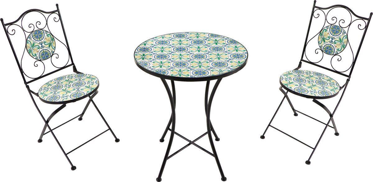 axi amélie 3 delige mozaïek bistroset blauw/geel siciliaanse stijl