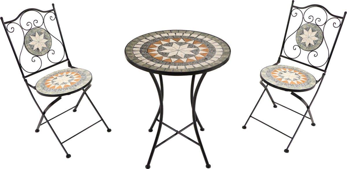 axi amélie 3 delige mozaïek bistroset ster grijs/bruin metalen frame