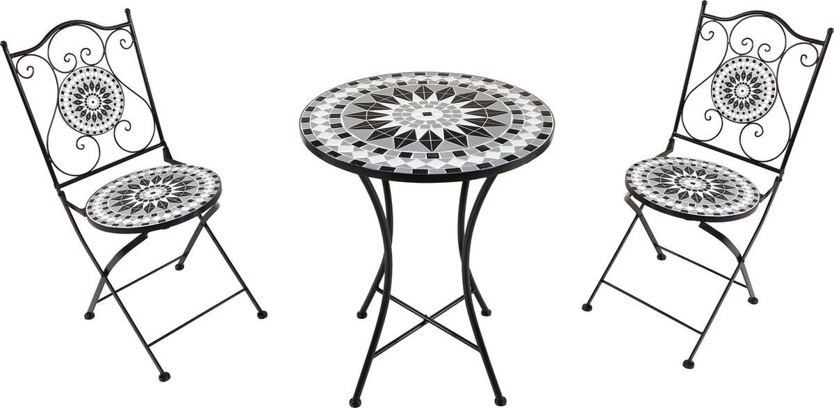 axi amélie 3 delige mozaïek bistroset zwart/wit metalen frame met