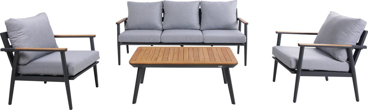 axi bibi stoel bank loungeset 4 delig antraciet/teak 2 stoelen en
