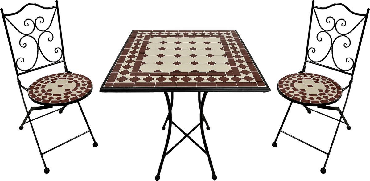 axi camilla 3 delige mozaïek bistroset rood/wit metalen frame met