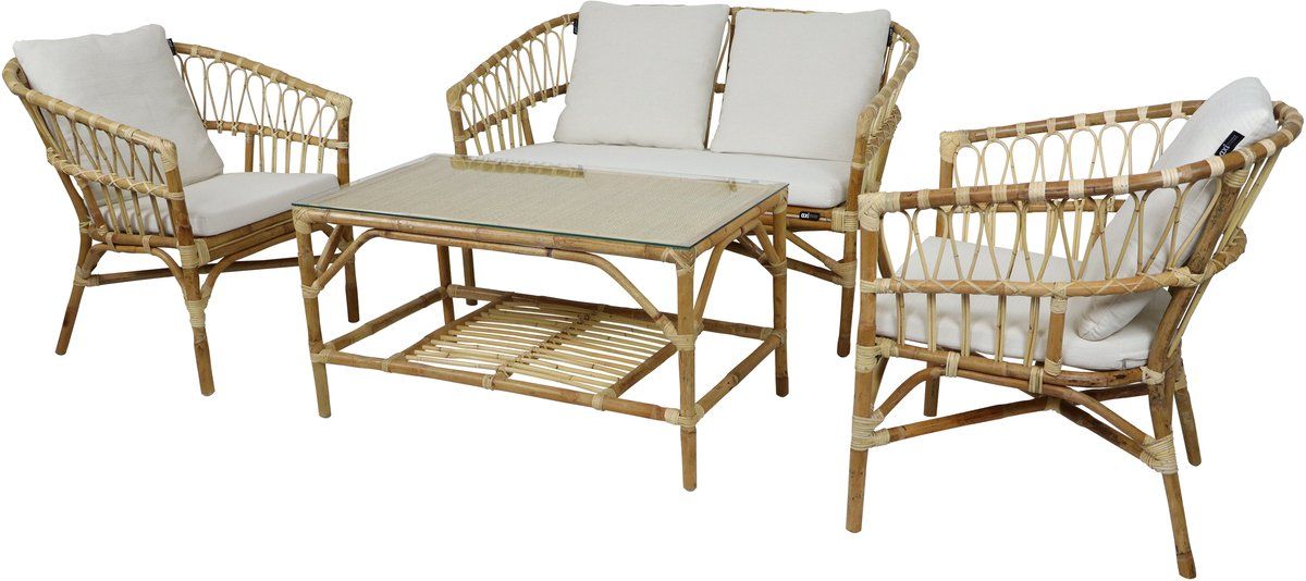 axi mary rotan stoel bank loungeset 4 delig naturel/wit 2 stoelen