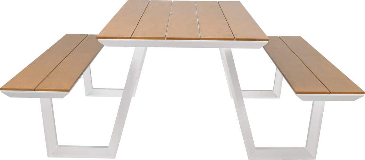 axi nori picknicktafel met 2 banken wit met teak