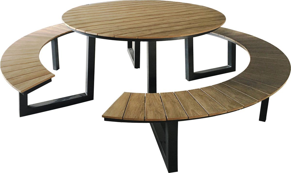 axi taco picknicktafel met 2 banken rond antraciet met teak