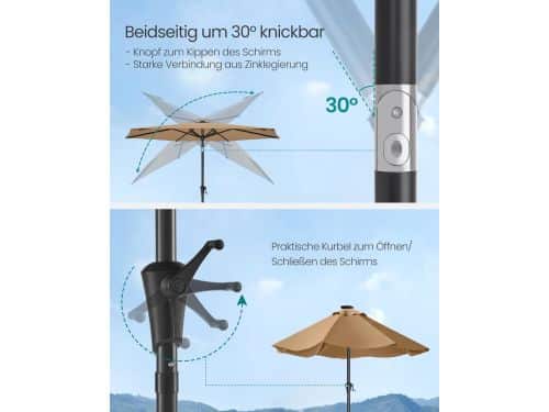 Balkon- & Tuinparasol Bellavero LED Solar Parasol Ø 270 cm