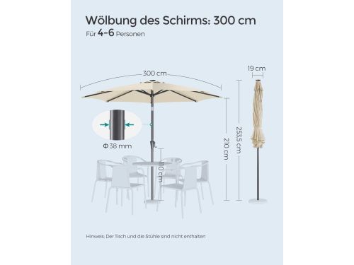 Balkon- & Tuinparasol Bellavero LED Solar Parasol Ø 300 cm