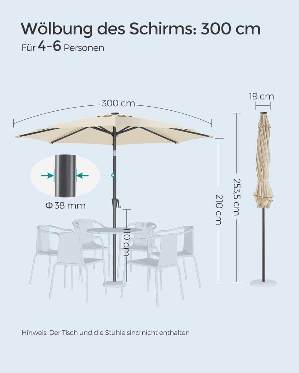 balkon & tuinparasol bellavero led solar parasol Ø 300 cm