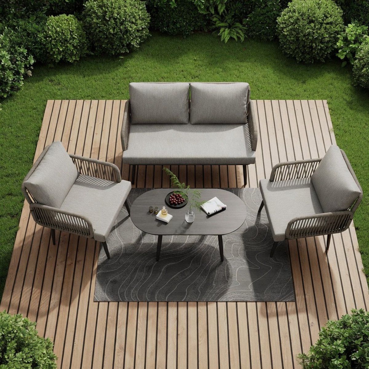 balkonmeubel set 4 zits grijs 2 stoelen + bank +