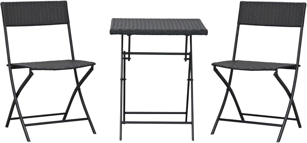 balkonset met 2 klapstoelen en vierkante tuinmeubeltafel in bruin rotanlook