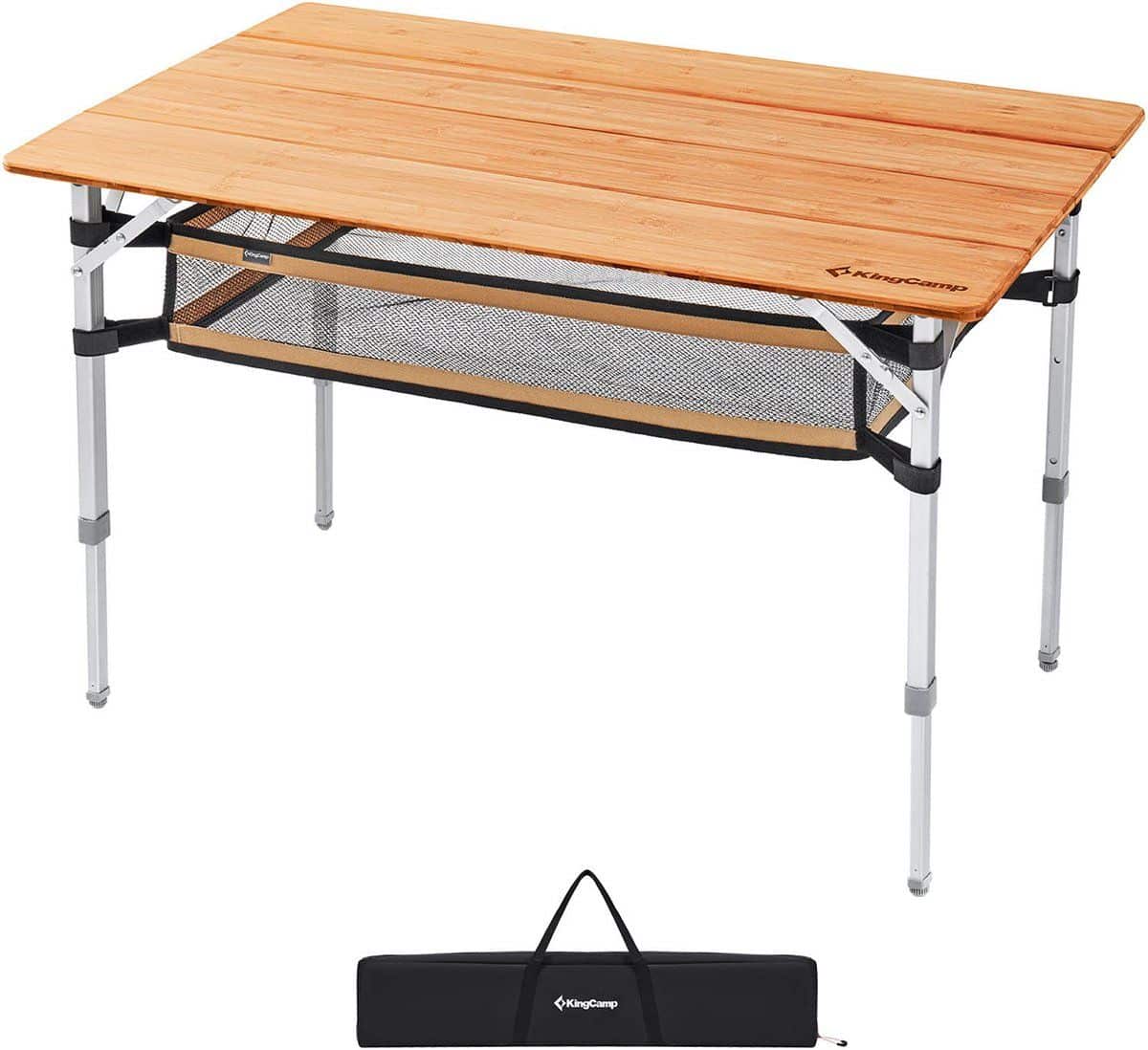 bamboe klaptafel, kampeertafel tuin aluminium hout 3 hoogtes verstelbaar