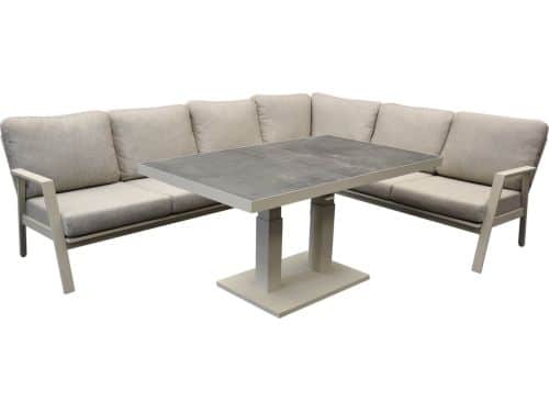 Barolo hoek dining loungeset 4 delig aluminium verstelbare tafel latte