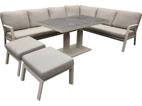 Barolo hoek dining loungeset 6 delig aluminium verstelbare tafel latte