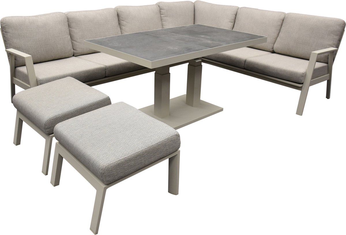 barolo hoek dining loungeset 6 delig aluminium verstelbare tafel latte