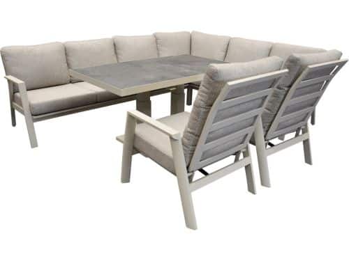 Barolo hoek dining loungeset 6 delig aluminium verstelbare tafel latte