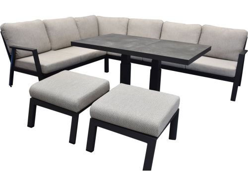 Barolo hoek dining loungeset 6 delige aluminium verstelbare tafel antraciet