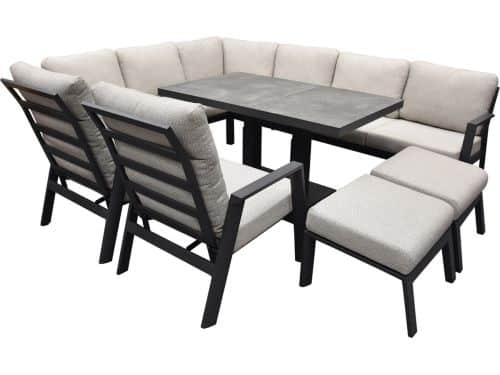 Barolo hoek dining loungeset 8 delig aluminium verstelbare tafel antraciet